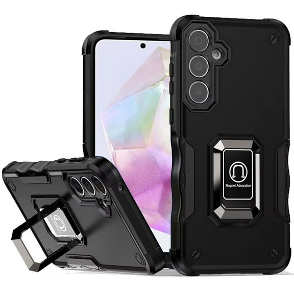 TJS for Samsung Galaxy A36 Phone Case, [Military Grade] Heavy Duty Magnetic Support Ring Kickstand Cover for Galaxy A36 (Black)