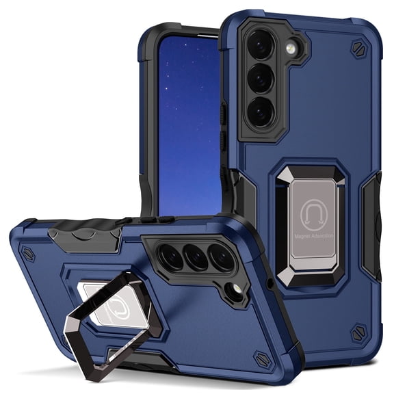 TJS for Samsung Galaxy S22 Plus Phone Case, Metal Ring Magnetic Support Kickstand Military Protector Bumper Phone Cover (Blue)