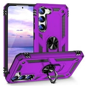 TJS for Samsung Galaxy S23 Phone Case, Impact Resistant Metal Ring Magnetic Support Kickstand Drop Protector Cover for Galaxy S23 (Purple)