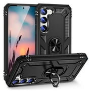 TJS for Samsung Galaxy S23 Plus Phone Case, Impact Resistant Metal Ring Magnetic Support Kickstand Drop Protector Cover for Galaxy S23 Plus (Black)