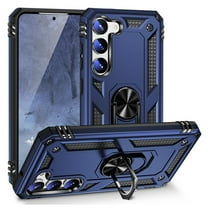 TJS for Samsung Galaxy S23 Plus Phone Case, Impact Resistant Metal Ring Magnetic Support Kickstand Drop Protector Cover for Galaxy S23 Plus (Blue)