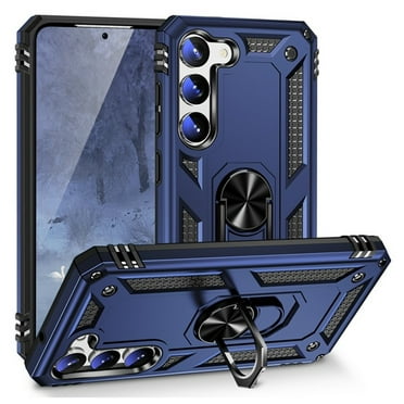 TJS for Samsung Galaxy S23 Plus Phone Case, Impact Resistant Metal Ring Magnetic Support Kickstand Drop Protector Cover for Galaxy S23 Plus (Blue)