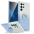 thumbnail image 1 of TJS for Samsung Galaxy S23 Ultra Phone Case, Two Tone Shinny Glitter Metal Ring Magnetic Support Kickstand Cover for Galaxy S23 Ultra (Blue), 1 of 5
