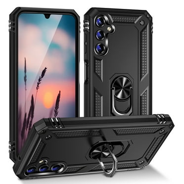 TJS for Samsung Galaxy S24 FE Phone Case, Impact Resistant Metal Ring Magnetic Support Kickstand Drop Protector Cover for Galaxy S24FE (Black)