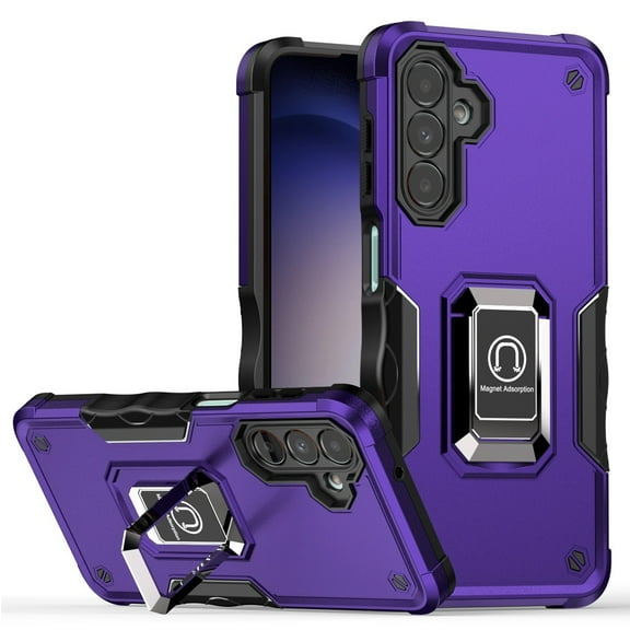 TJS for Samsung Galaxy S24 FE Phone Case, [Military Grade] Heavy Duty Magnetic Support Ring Kickstand Cover for Galaxy S24FE (Purple)