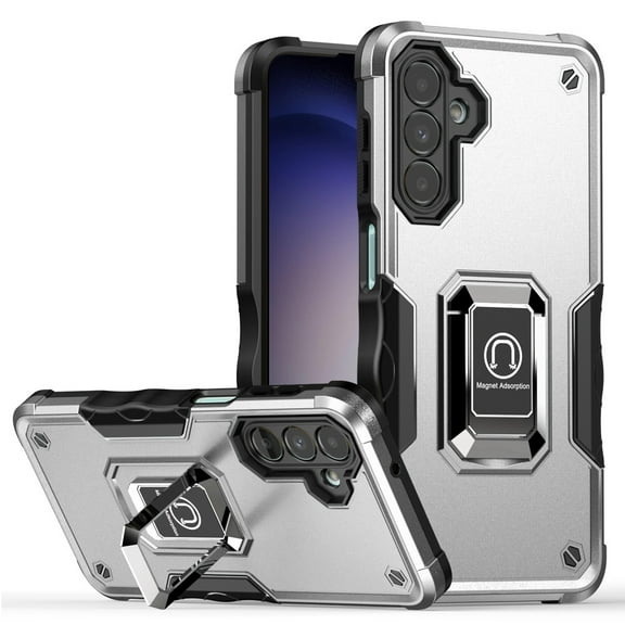TJS for Samsung Galaxy S24 FE Phone Case, [Military Grade] Heavy Duty Magnetic Support Ring Kickstand Cover for Galaxy S24FE (Silver)