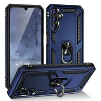 TJS for Samsung Galaxy S24 Phone Case, Impact Resistant Metal Ring Magnetic Support Kickstand Drop Protector Cover for Galaxy S24 (Blue)