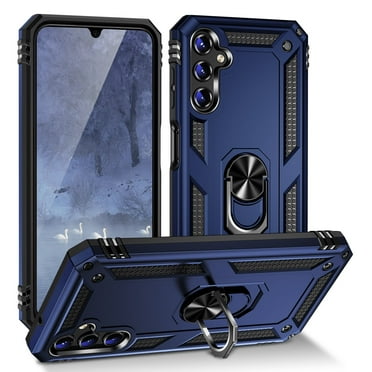 TJS for Samsung Galaxy S24 Phone Case, Impact Resistant Metal Ring Magnetic Support Kickstand Drop Protector Cover for Galaxy S24 (Blue)