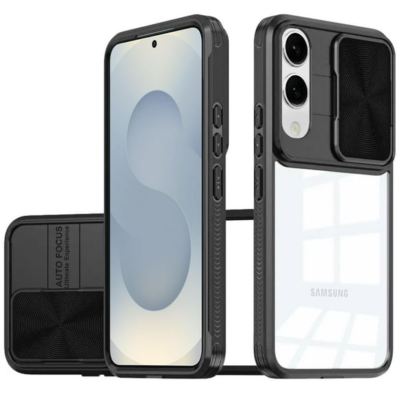 TJS for Samsung Galaxy S25 Edge Phone Case, Slide Camera Cover Full Body Bumper Protective Clear Cover for Galaxy S25 Edge (Black)