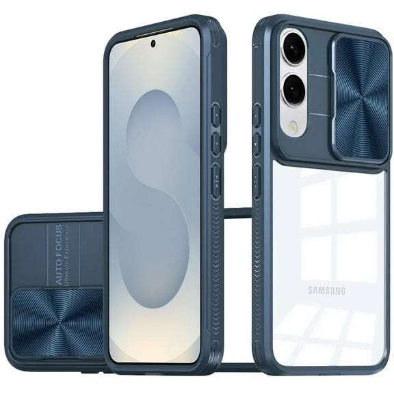 TJS for Samsung Galaxy S25 Edge Phone Case, Slide Camera Cover Full Body Bumper Protective Clear Cover for Galaxy S25 Edge (Blue)