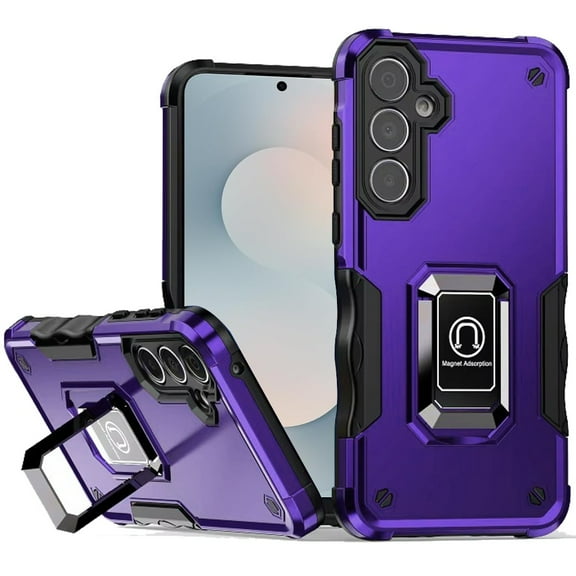 TJS for Samsung Galaxy S25 FE Phone Case, [Military Grade] Heavy Duty Magnetic Support Ring Kickstand Cover for Galaxy S25 FE (Purple)