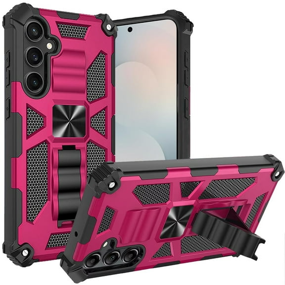 TJS for Samsung Galaxy S25 FE Phone Case, [Military Grade] Heavy Duty Dual Layer Magnetic Kickstand Cover for Galaxy S25 FE (Pink)