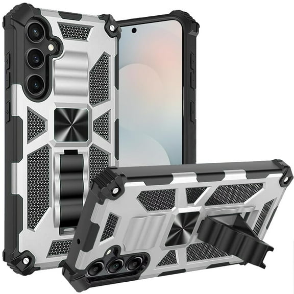 TJS for Samsung Galaxy S25 FE Phone Case, [Military Grade] Heavy Duty Dual Layer Magnetic Kickstand Cover for Galaxy S25 FE (Silver)