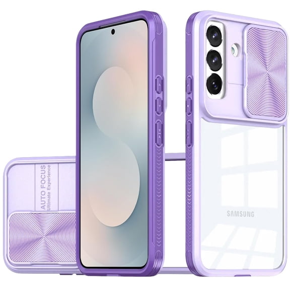 TJS for Samsung Galaxy S25 FE Phone Case, Slide Camera Cover Full Body Bumper Protective Clear Cover for Galaxy S25 FE (Purple)