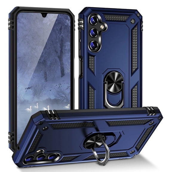 TJS for Samsung Galaxy S25 / S24 Phone Case, Impact Resistant Metal Ring Magnetic Support Kickstand Drop Protector Cover for Galaxy S25 (Blue)