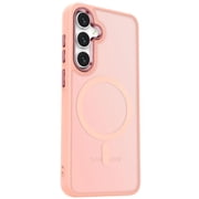 TJS for Samsung Galaxy S25 Phone Case, Magnetic Ring Translucent Protective Cover for Samsung S25 (Pink)