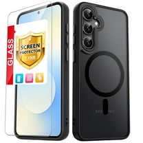 TJS for Samsung Galaxy S25 FE Phone Case, with Tempered Glass Screen Protector, Magnetic Ring Translucent Protective Cover for Samsung S25 FE (Black)