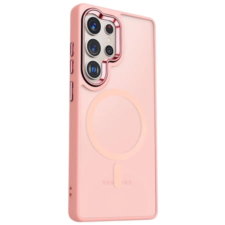 TJS for Samsung Galaxy S25 Ultra Phone Case, Magnetic Ring Translucent Protective Cover for Samsung S25 Ultra (Pink)