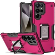 TJS for Samsung Galaxy S25 Ultra Phone Case, [Military Grade] Heavy Duty Magnetic Support Ring Kickstand Cover for Galaxy S25 Ultra (Hot Pink)
