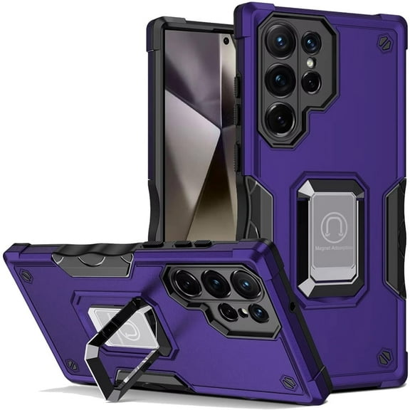TJS for Samsung Galaxy S25 Ultra Phone Case, [Military Grade] Heavy Duty Magnetic Support Ring Kickstand Cover for Galaxy S25 Ultra (Purple)
