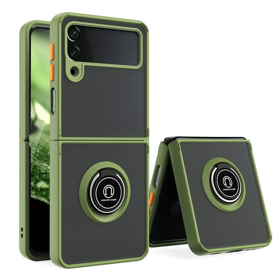 TJS for Samsung Galaxy Z Flip 4 5G Case, 360 Degrees Rotating Metal Ring Magnetic Support Kickstand Phone Cover for Galaxy Z Flip 4 (Green)