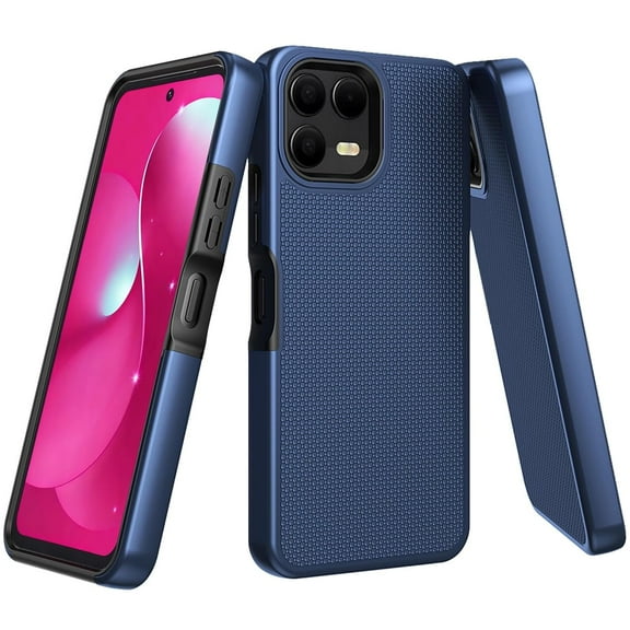 TJS for T-Mobile REVVL 8 Pro Phone Case, Slim Dual Layer Hybrid Shockproof Rugged Phone Cover (Blue)
