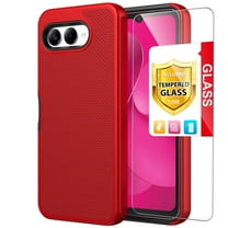 TJS for T-Mobile REVVL 8 Phone Case, with Tempered Glass Screen Protector, Slim Dual Layer Hybrid Shockproof Rugged Phone Cover (Red)