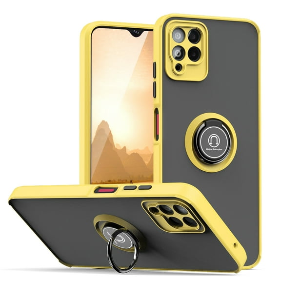 TJS for T-Mobile Revvl 6x Pro 5G / 6 Pro 5G Phone Case, 360 Degrees Rotating Metal Ring Magnetic Support Kickstand Cover (Yellow)