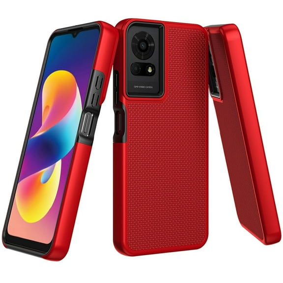 TJS for TCL 50 LE (T510SPP) / TCL K24 (T434D) / K23 Phone Case, Slim Dual Layer Hybrid Shockproof Rugged Phone Cover (Red)