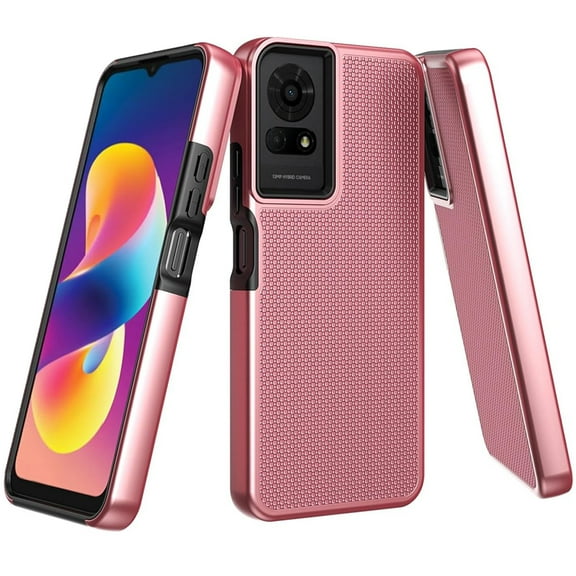 TJS for TCL 50 LE (T510SPP) / TCL K24 (T434D) / K23 Phone Case, Slim Dual Layer Hybrid Shockproof Rugged Phone Cover (Rose Gold)
