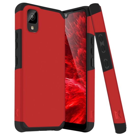 TJS for TCL ION Z Phone Case, Magnetic Support Dual Layer Drop Protection Impact Rugged Armor Cover (Red)