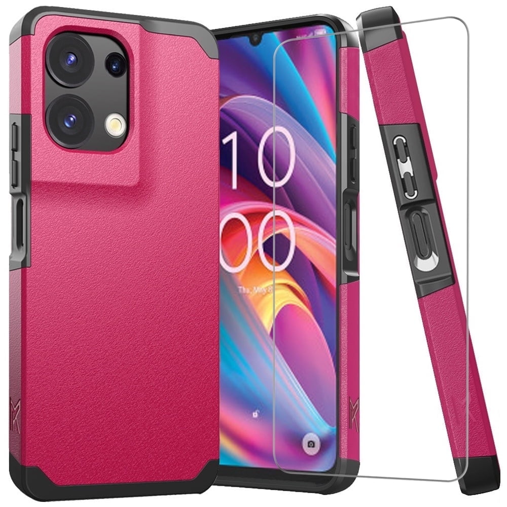 Ailiber TCL K24/K23 Phone Case With Screen Protector, Dual Layer Protection, Shockproof Corners, TPU Bumper, Silicone Case - Blue Pink