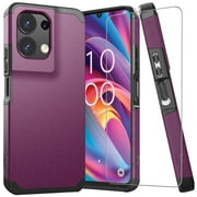 TJS for TCL K32 5G / K33 5G Phone Case, with Tempered Glass Screen Protector, Dual Layer Hybrid Magnetic Support Shockproof Heavy Duty Cover (Purple)