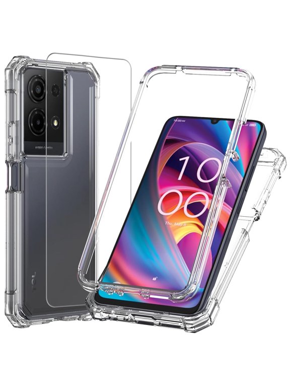 for TCL K32 5G / K33 5G Phone Case, with Tempered Glass Screen Protector, Full Body Protective Heavy Duty Hybrid Bumper Cover (Clear)