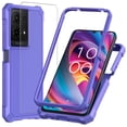 thumbnail image 1 of TJS for TCL K32 5G / K33 5G Phone Case, with Tempered Glass Screen Protector, Full Body Protective Heavy Duty Hybrid Bumper Cover (Purple), 1 of 5