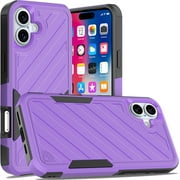 TJS for iPhone 16 Phone Case, [Military Grade] Noble Lined Shockproof Dual Layer Hybrid Protective Cover Dark Purple/Black