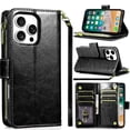 thumbnail image 1 of TJS for iPhone 16 Pro Max Phone Case, Luxury Wallet Card ID Zipper Money Holder Cover (Black), 1 of 4