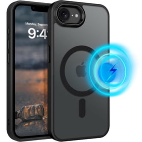 TJS Phone Case for iPhone 17e / iPhone 16e, Magnetic Ring Translucent Protective Cover (Black)