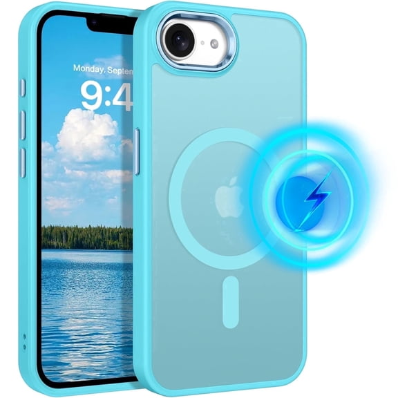 TJS Phone Case for iPhone 17e / iPhone 16e, Magnetic Ring Translucent Protective Cover (Blue)