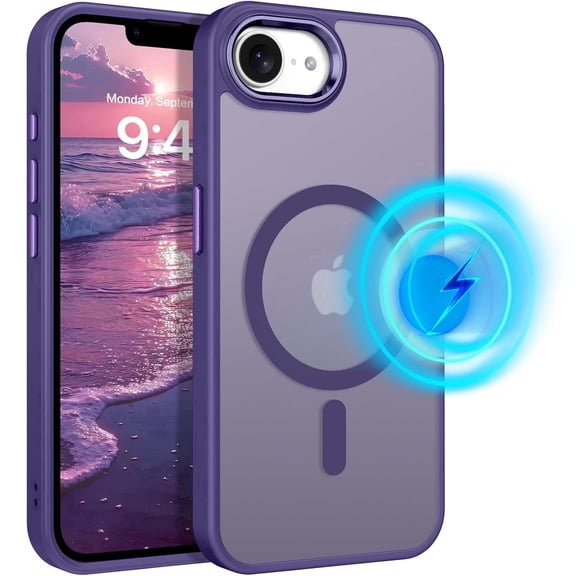 TJS Phone Case for iPhone 17e / iPhone 16e, Magnetic Ring Translucent Protective Cover (Purple)