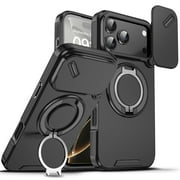 TJS for iPhone 17 Pro Max Phone Case, Privacy Camera Dual Layer Magnetic Ring Rotating Stand Protective Cover (Black)