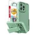 thumbnail image 1 of TJS for iPhone 14 Pro Case, 6.1 inch, with Belt Clip Holster and Tempered Glass, Heavy Duty Military Grade Drop Protection Hard Phone Case with 360° Rotating Kickstand Clip (Mint Green), 1 of 12