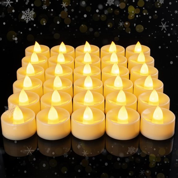 TJSHOP 30 Pcs Flickering Flameless LED Tea Lights Battery Operated, Ivory | 200+ Hours Long Lasting Electric Candle for Wedding Table Centerpiece, Party, Holiday Decor, Halloween, Christmas,Birthday