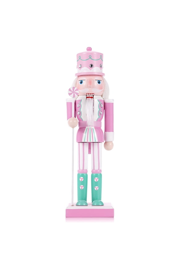 Pink Nutcracker Decorations, Christmas Decorations 10 in Wooden Nutcracker Soldier Ornaments Festive Collectible Xmas Figures Decor Gift Indoor