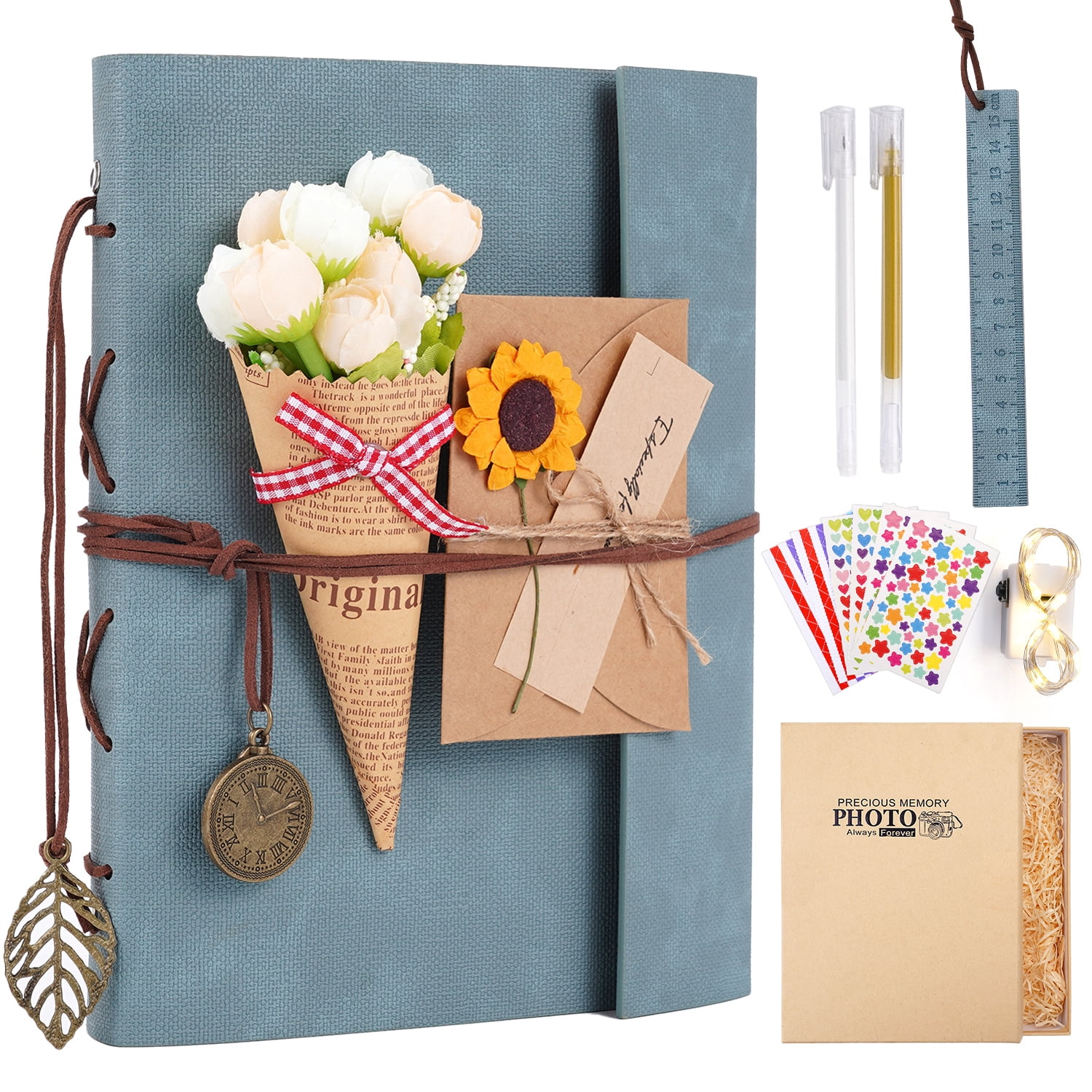 TJT 104 Pages Scrapbook Album, Self Adhesive Photo Album DIY Photo Book, Leather Memory Book for Wedding Baby Family Travel Birthday Christmas Blue