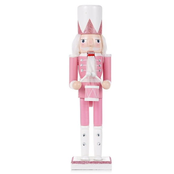 TJT 12'' Nutcracker Decorations, Christmas Nutcracker Soldier Ornaments Festive Collectible Xmas Figures Decorative Gift Indoor, Pink Drum