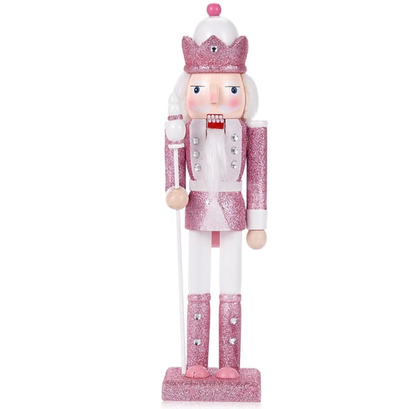 TJT 12'' Nutcracker Decorations, Christmas Nutcracker Soldier Ornaments Festive Collectible Xmas Figures Decorative Gift Indoor, Pink King