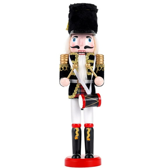 TJT Nutcracker Soldier Christmas Decorations, Wooden Nutcracker Drum Ornaments Collectible Festive Xmas Figures Decor Gift Indoor 12'' Black Drummer