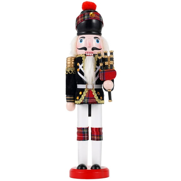 TJT Nutcracker Soldier Christmas Decorations, Wooden Nutcracker Drum Ornaments Collectible Festive Xmas Figures Decor Gift Indoor 12'' Black Bagpipers