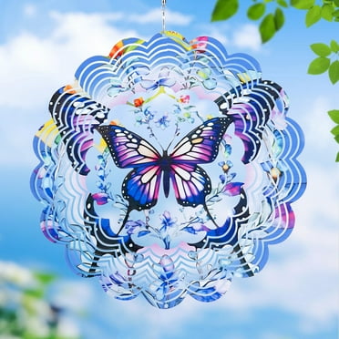 TJT 3D Metal Wind Spinner for Yard and Garden, Patio, Lawn 12 inch Hanging Art Mandala Outdoor Decor